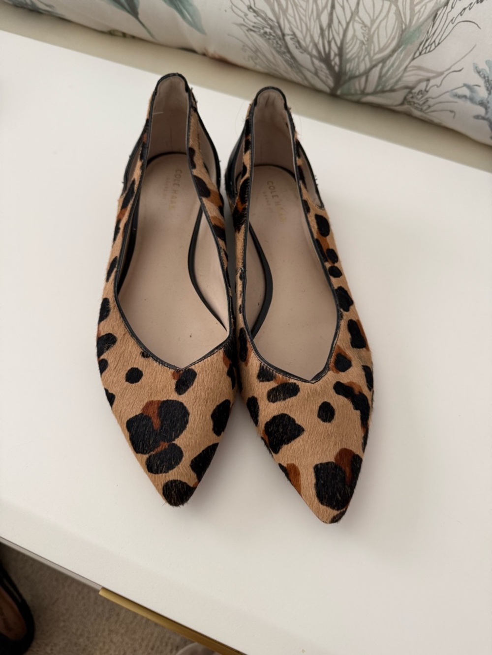 Cole Haan Leopard Print Pointed-Toe Flats - Tan & Black